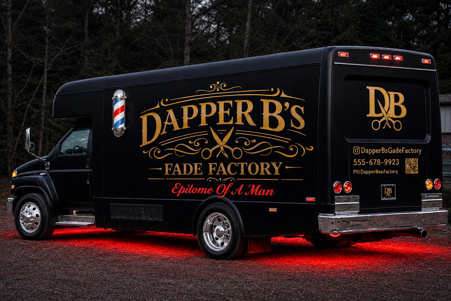 Dapper B's Fade Factory mobile barbershop bus